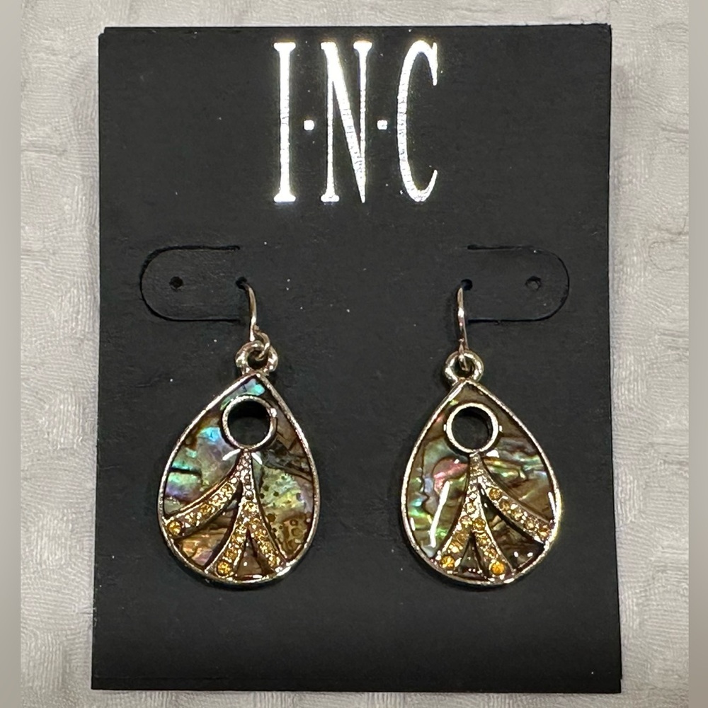 NWT INC International Concepts Abalone Shell & Rhinestone Drop Dangle Earrings